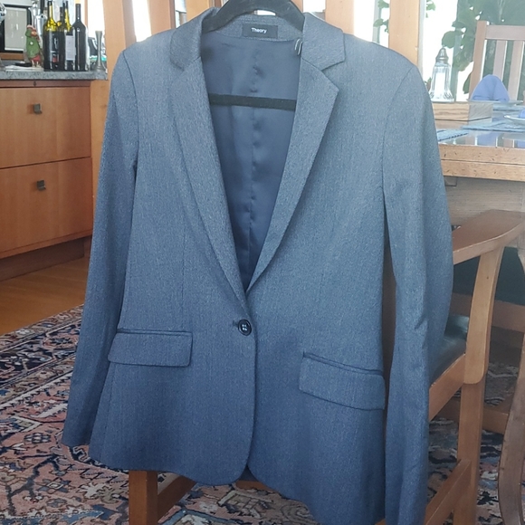New Theory wool blue/ black suiting. Blazer & pant - Picture 2 of 12